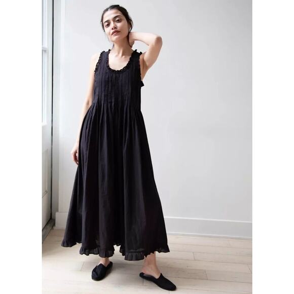 NWT Khadi & Co Beth Nielsen Black Monaco Dress Pleated-Bodice Ruffle Midi Dress - Picture 1 of 16
